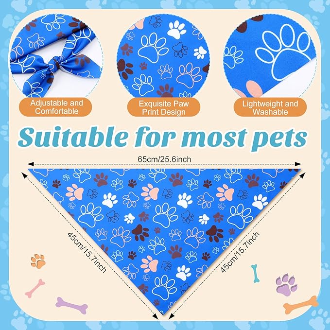 Weewooday 50 Pcs Paw Print Dog Bandanas Bulk for Dogs Soft Bibs Adjustable Triangle Summer Pet Bandana for Small Medium Large Costume(paw Pattern, 25.6 x 17.7 x 17.7 Inch)