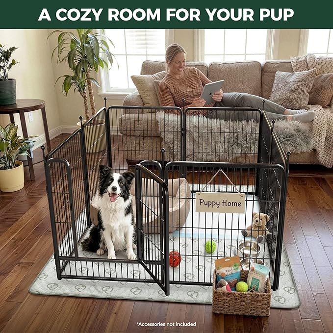 FXW Rollick Unleashed Dog Playpen for Indoor, Yard, RV Camping, 32 inch 8 Panels Dog Pen with Washable Pee Pad for Small and Medium Dogs, Black│Patented
