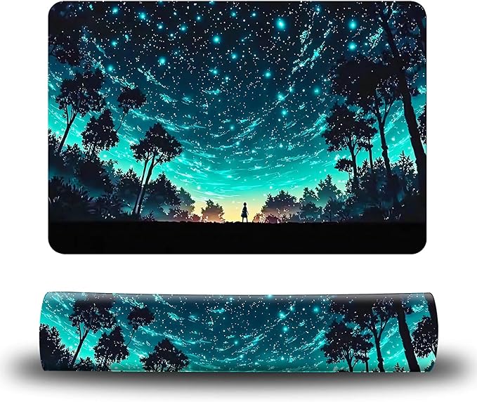 Dog Food Mat, 19.6" x 23.6" Absorbent Pet Feeding Mat for Food and Water, Waterproof Diatom Mud Pet Placemat with Non-Slip Rubber Backing, Easy Clean Cat Bowl Mat for Floors - Deep Blue Forest