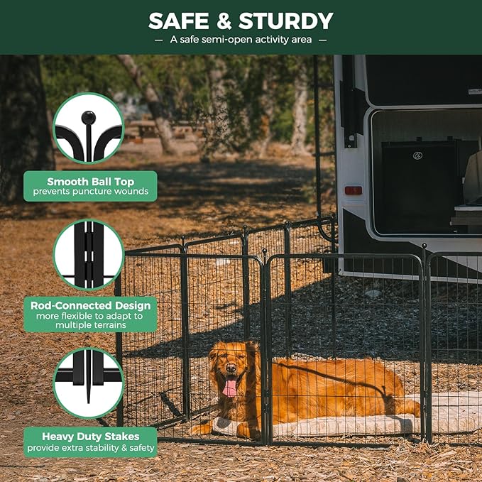 FXW Rollick Unleashed Dog Playpen for Indoor, Yard, RV Camping, 50 inch 32 Panels for Large Dogs, Black│Patented