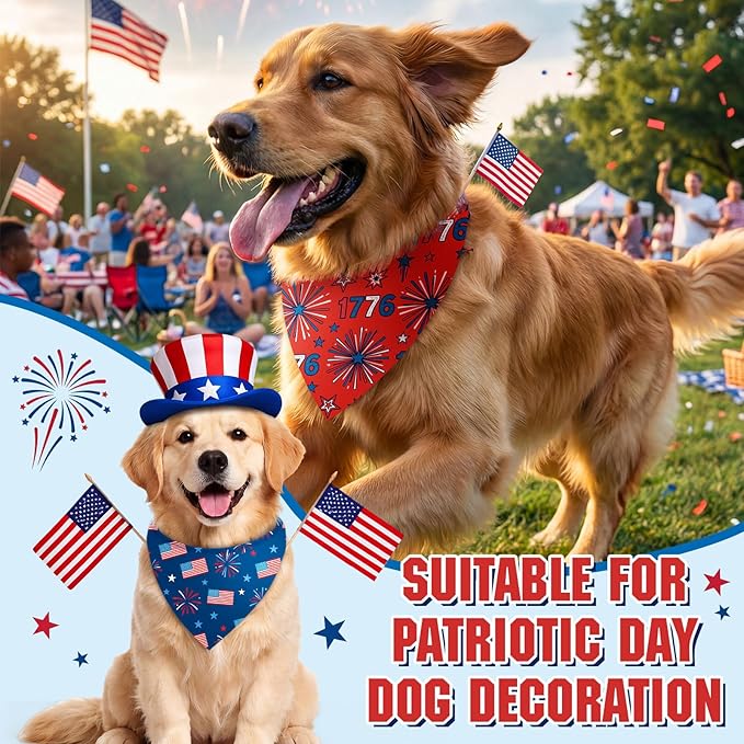 Abbylike 100 Pcs Patriotic Dog Bandanas Bulk 4th of July Bandanas for Dogs Star Triangle Kerchief Bib Scarf Set for Pet Independence Day 250th Anniversary Party Costume, 25 Styles(25.6 x 17.7 x 17.7)