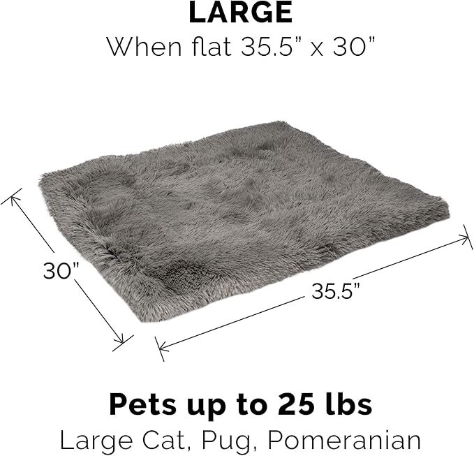 Furhaven Self-Warming Cat Bed for Indoor Cats, 4-Beds-in-1 & Washable - Plush Long Faux Fur Convertible Cuddler - Gray, Large, 35.5"L x 30.0"W x 0.5"Th