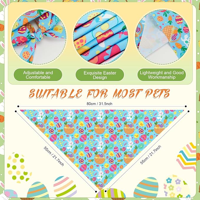Abbylike 100 Pcs Spring Dog Bandanas Bulk Bunny Egg Carrot Bandanas for Dogs Triangle Kerchief Bibs Scarf Set for Pet Costume Easter Photo Props Accessories Pet Shops, 25 Styles (31.5 x 21.7 x 21.7)
