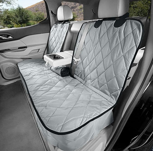 4Knines Dog Seat Cover for Back Seat, Heavy Duty Waterproof Rear Seat Protector for Small Trucks, SUVs, Cars - Fits 60/40 Split Bench with Middle Seat Belt, Non-Slip Dog Backseat Cover (Regular, Grey)