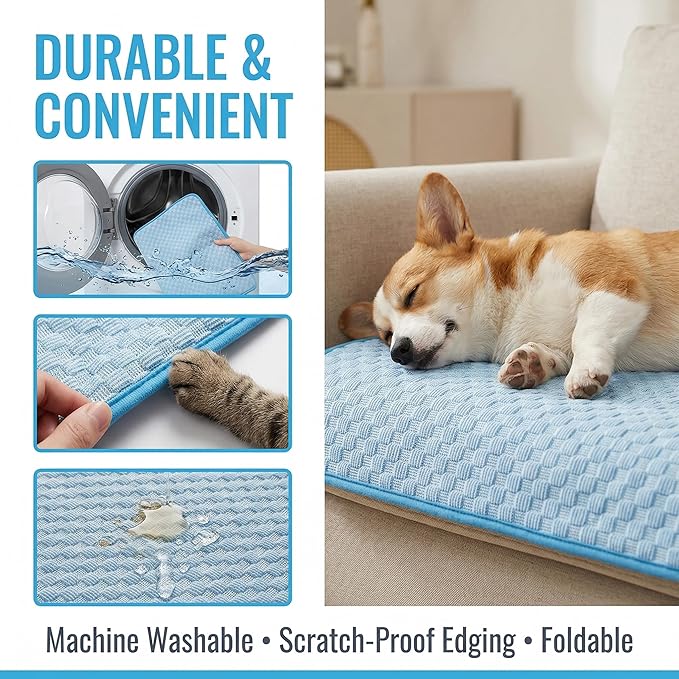 Dog Cooling Mat for Large Dogs 31"x23", Non-Slip Washable Ice Silk Cool Pad for Pets Up to 33 lbs, Rugged Self-Cooling Pet Bed for Indoor & Outdoor Summer Use, Blue