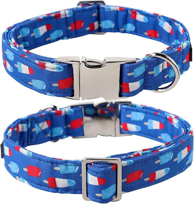 Lionet Paws Patriotic Dog Collar with Bowtie, 4th of July, Soft and Comfortable Adjustable Summer Popsicle Bowtie Collar for Dogs Male Female Gift, Small, Neck 10-16 inches