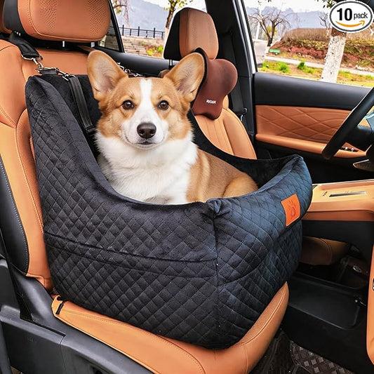 Dog Booster Car Seat for Small to Medium Dogs Up to 35 lbs, Elevated Pet Car Seat with 2 Safety Belts, Detachable Washable Cover, Non-Slip Stable Base, Front/Back Seat Travel Booster