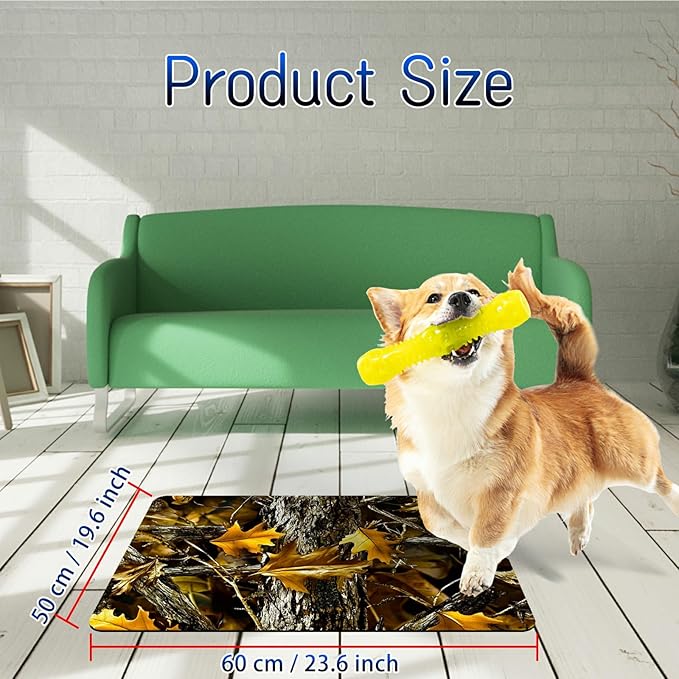 Dog Food Mat, 19.6" x 23.6" Absorbent Pet Feeding Mat for Food and Water, Waterproof Diatom Mud Pet Placemat with Non-Slip Rubber Backing, Easy Clean Cat Bowl Mat for Floors - Maple Leaf Trees