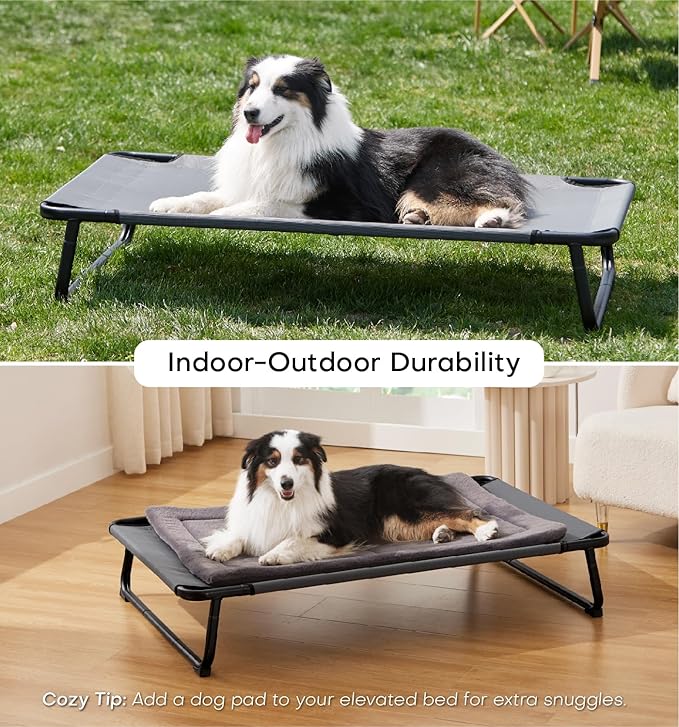 MADE 4 PETS Elevated Outdoor Dog Bed for Extral Large Dogs – Heavy-Duty Raised Cot with Breathable Cooling Mesh, No-Slip Feet, Chew-Resistant Frame, Indoor & Outdoor Pet Hammock, 49"x32", Gray