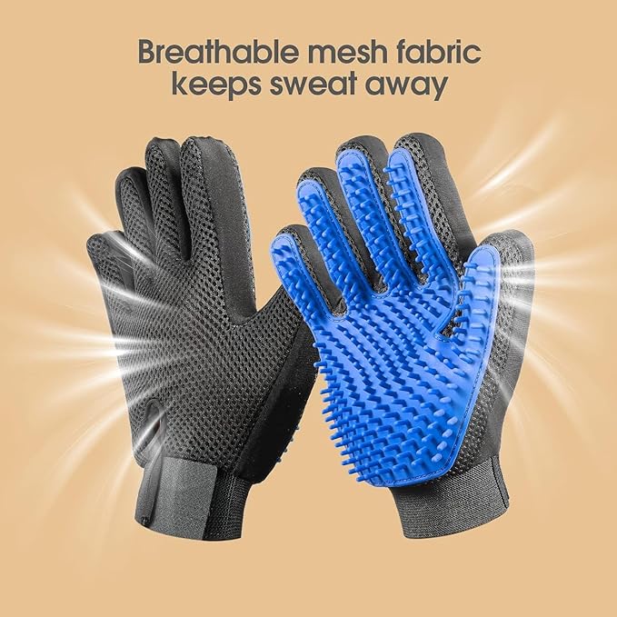 Upgraded Pet Grooming Gloves for Shedding - 1 Pair Dog Hair Remover Gloves for Bathing & Deshedding Cats, Dogs & Horses, Gentle Massage for Short & Long Hair (Blue)