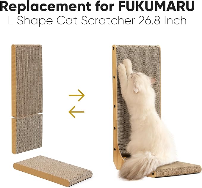 FUKUMARU 2 Packs Replacement Cat Scratcher, Reversible Replacement Refills Cat Scratch Boards for L Shaped Scratching Pad 26.8 Inch ST01