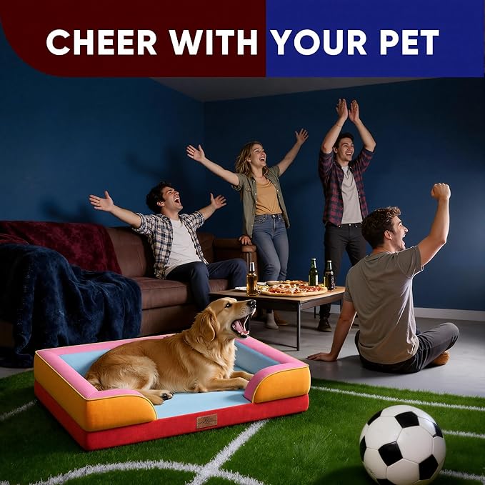 Comfort Expression Orthopedic Dog Bed for Extra Large Dogs 42x30 Inch, Waterproof Egg Crate Foam XL Pet Bed with Bolsters, Dog Couch with Washable Cover & Non-Slip Bottom, Miami