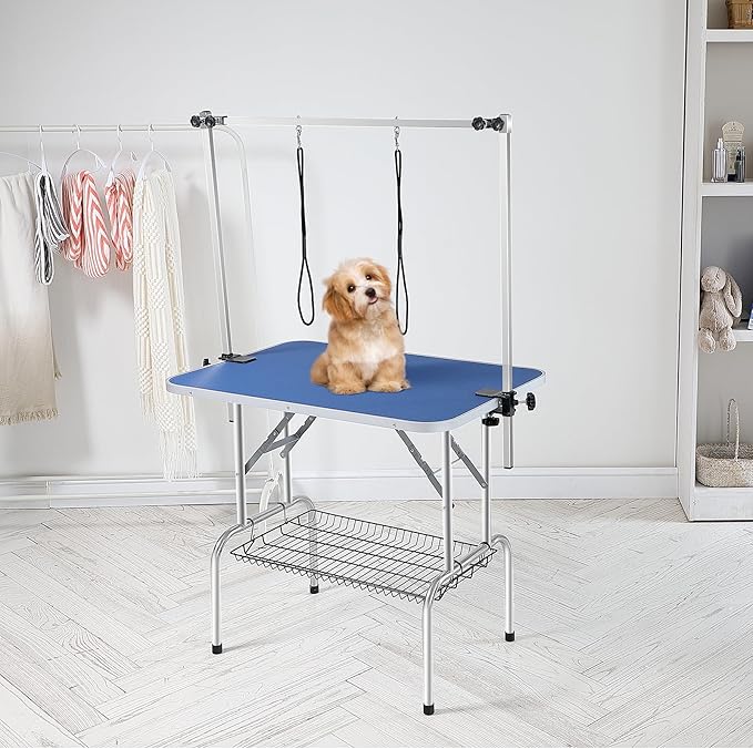 VEVOR Pet Grooming Table, 36 x 24 Inch with 2 Height Adjustable Arms, 330LBS Static Weight Capacity, Foldable Dog Groom Station with No-Sit Haunch Holder with Grooming Loop, for Medium and Small Dogs