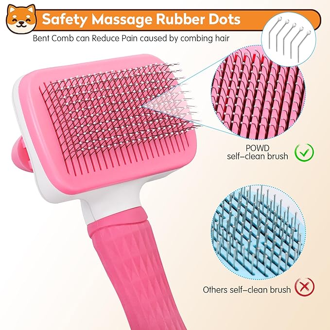 Dog & Cat Brush Kit 2PCS, Self Cleaning Slicker Brush for Pets, Dog Brush for Shedding Massaging and Grooming, Removes Loose Undercoat & Portable Comb for Long Short Haired Dogs
