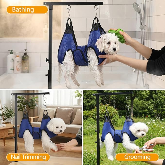 ondware Dog Grooming Arm with Dual-Spiral Clamp, Adjustable Height 27-37 inch, Dog Grooming Table Arm with Hammock, Groom Restraint for Small Medium Dogs at Home or Salon