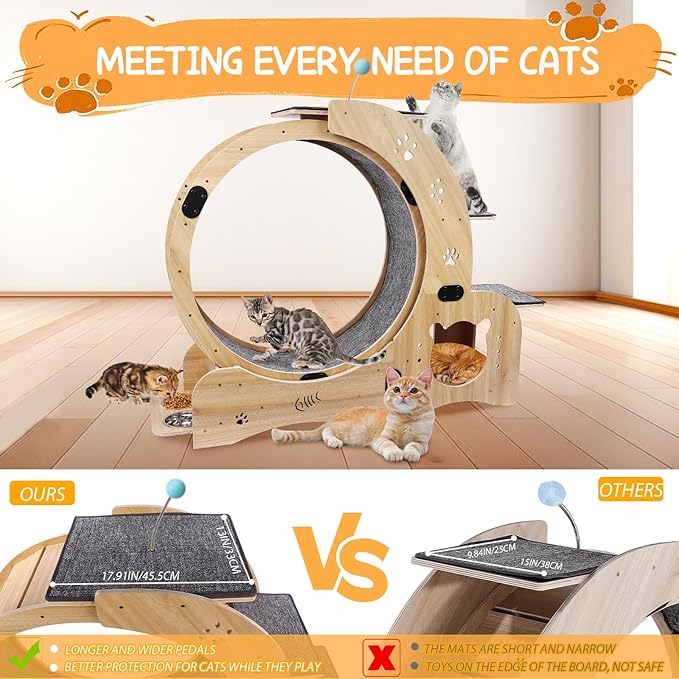 6-in-1 Upgraded Cat Wheel Exerciser for Indoor,Large Cats Treadmill,Cats Running Wheel with Silent Wheels,Loss Weight Device ﻿