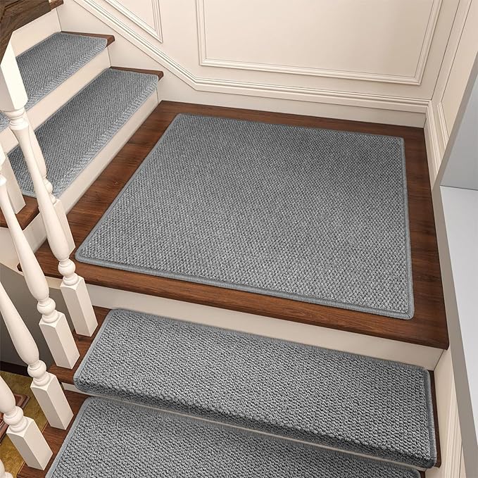 Brakki Bullnose Carpet Stair Treads, Non Slip Landing Mat for Wooden Steps Indoor, Soft Stair Rugs for Pets, Indoor Doormat for Kitchen Bathroom, Washable, 30"x30" 1pc, Grey