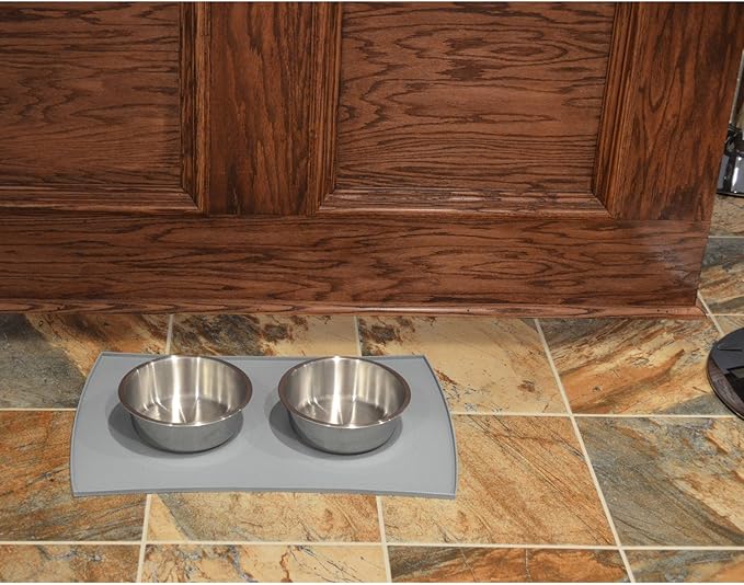 PetFusion Large Waterproof Pet Food Mat (24x16). FDA Grade Silicone [Superior Hygiene, Non-Toxic, Multiple Sizes] for Dogs or Cats, Gray (Pack of 2)