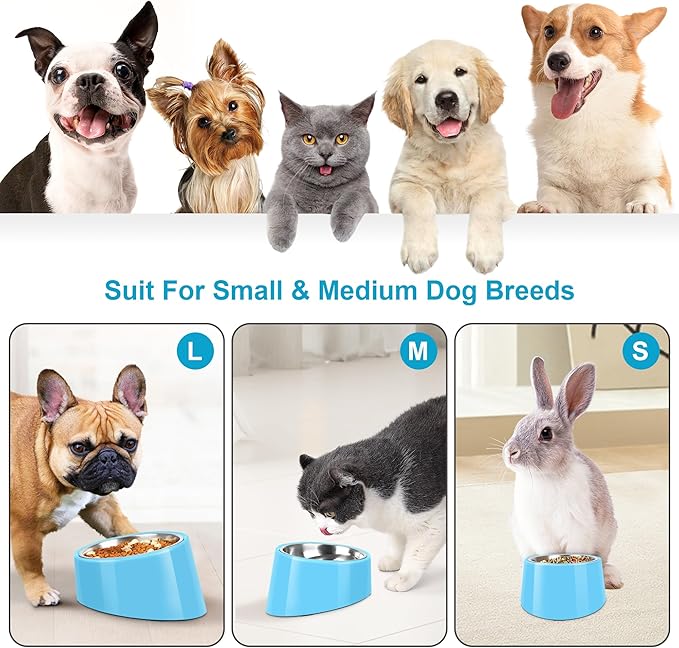 Tilted Dog Bowl Non-Slip & Non-Spill Pet Feeder with Elevated Detachable Melamine Stand, Easy to Get Food Dog Dish, M/180ml Sky Blue
