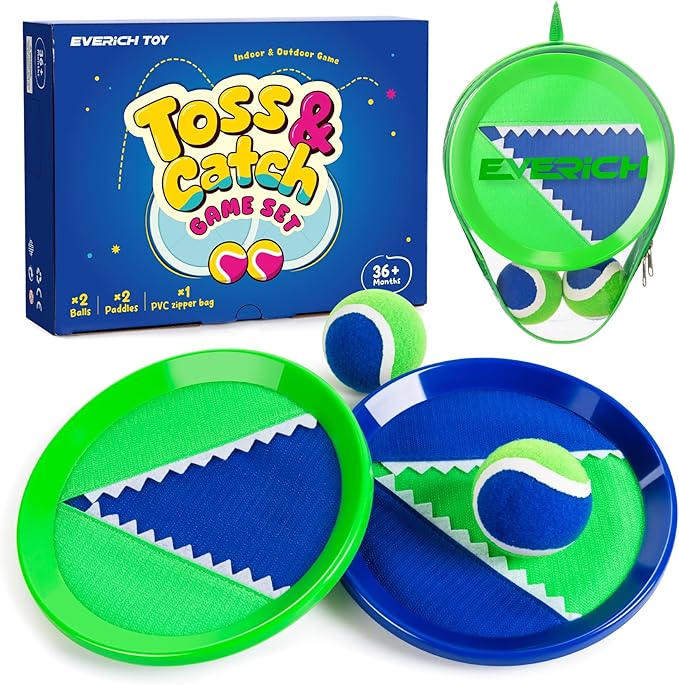 Toss and Catch Ball Game Set, Upgraded Sticky Paddle Ball Set for Kids & Toddlers, Sturdy & Water-Resistant Outdoor Backyard Beach Pool Toy, Birthday Gift for Boys Girls Ages 3-12