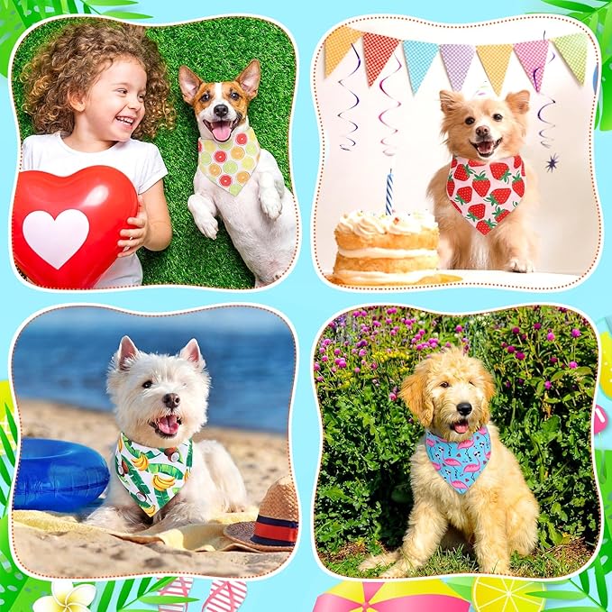 Sanwuta 72 Pcs Dog Bandana Bulk Summer Fruit Washable Puppy Triangle Scarfs Tropical Cat Bandanas Adjustable Soft Cute Pet Triangle Bibs Accessories for Small Medium Dogs Cats Pets Costume