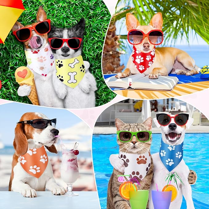 Abbylike 50 Pcs Paw Print Dog Bandanas Bulk Cute Footprint Bandanas for Dogs Triangle Kerchief Bib Scarf for Pets National Dog Day Party Costume Photo Props Accessories Pet Shops (19.7 x 13.8 x 13.8)