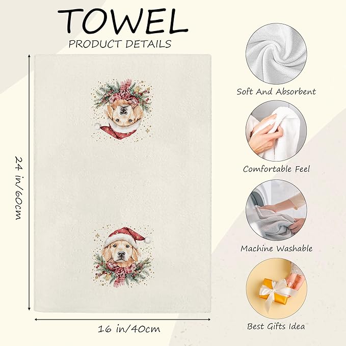 Golden Retriever Kitchen Towels Gifts, Christmas Navidad Xmas Golden Retriever Decor, Christmas Navidad Dog Hand Towels Dish Towels for Kitchen Bathroom, 16x24 Inch