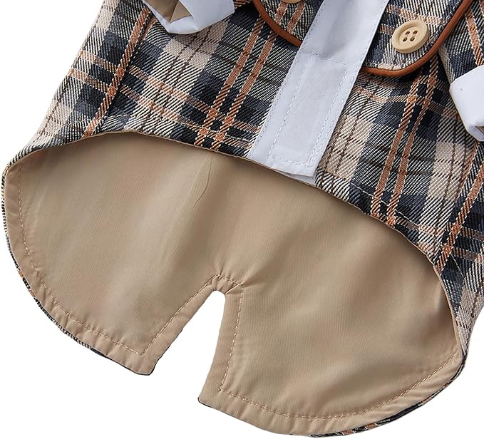 GabeFish Pets Wedding Jackets Suit for Dogs with Bow Tie Puppy Cat Formal Clothes Shirt Tuxedo (Coffee, L (Chest 17.3in/44cm))