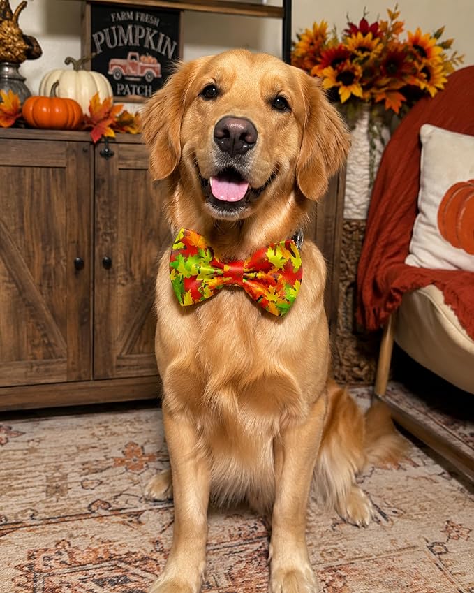 PET SHOW 10 Pack Holiday Big Dog Bow Ties for Large Medium Dogs Alpaca Sliding Collar Attachments Festival Bowties Fall Winter Bowknots Birthday Party Pet Grooming Accessories(Large)