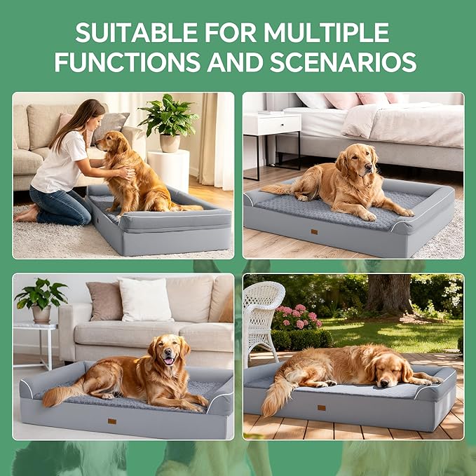 HOMBYS 7” Thickness Orthopedic Dog Bed for Large Giant Dogs, Double-Layer Memory Foam Waterproof Washable XXL Dog Sofa Bed with Bolster Headrest, Ultra-Supportive for Joint & Arthritis Relief