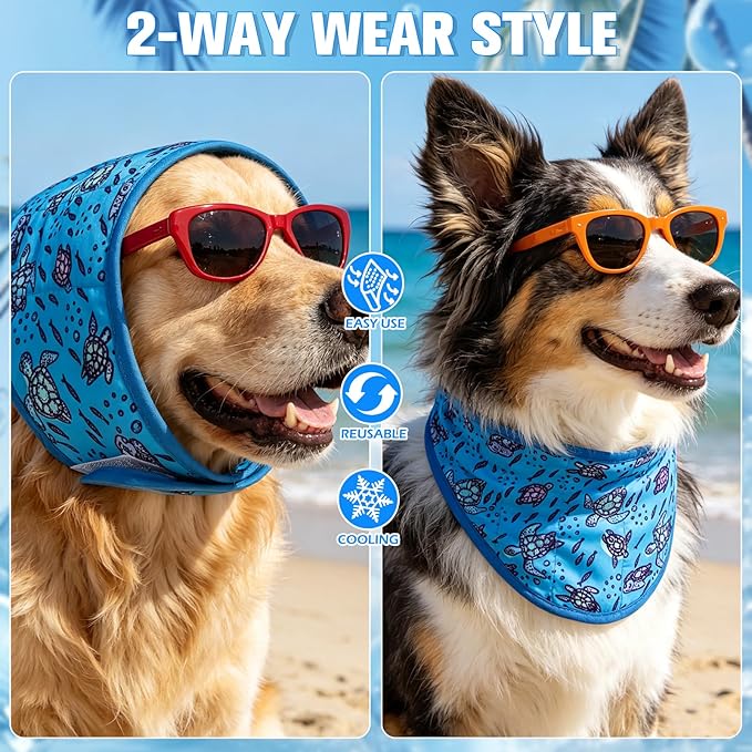 EXPAWLORER Dog Cooling Bandana - 2 Pack Instant Cool Chill Out Dog Scarf, Adjustable Summer Outdoor Ice Neck Cooler Vest, SAP Ice Crystal Powder Physical Cooling Pet Handkerchiefs, Marine X-Large