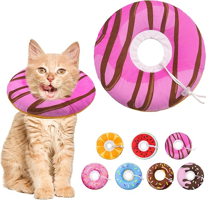 Seyezo Cat Cone Collar Soft, Adjustable Cat Recovery Collars Kitten Cones to Stop Licking, Cute Donut E Collar After Surgery, Anti-Lick Recovery Elizabethan Collar for Kittens (Pink, Small)