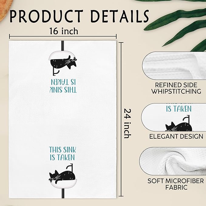 Funny Black Cat Hand Towels for Bathroom, This Sink is Taken Decorative Hand Towels, Black Cat Themed Dish Tea Towel for Kitchen Bathroom Decor, Cats Lover Gifts for Women Men, 16x24 Inch