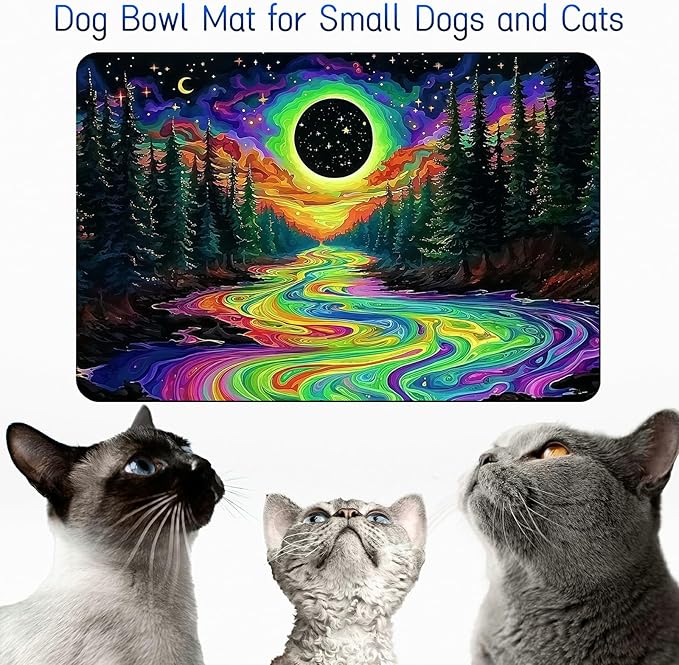 Dog Food Mat, 19.6" x 23.6" Absorbent Pet Feeding Mat for Food and Water, Waterproof Diatom Mud Pet Placemat with Non-Slip Rubber Backing, Easy Clean Cat Bowl Mat for Floors - Forest Art Sun