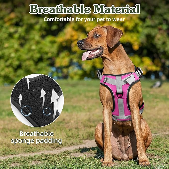 VavoPaw Heavy Duty Tactical Dog Harness for Large Dogs, No Pull Adjustable Pet Harness Reflective Service Training Easy Control Pet Vest Military K9 Working Dog Harnesses, Pink, M