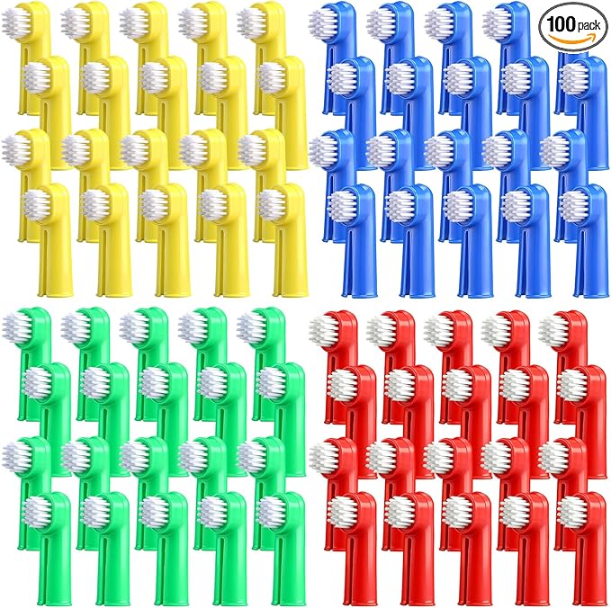 LemonRoad 100 Pcs Dog Toothbrush Pet Finger Brushes Teeth Cleaning Kit Toothbrush Oral Dental Brush Cleaning Pet Tooth Brush Care for Small to Large Dog, Cat, Puppy & Kitten