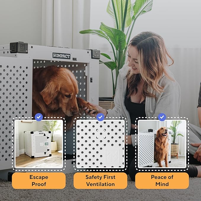 Impact Indestructible High Anxiety Dog Crate for XXL Dogs - Heavy Duty Escape Proof Indoor Dog Kennel with Powder-Coated Aluminum - Ideal for Escape Artists (Gray, 48" (48.5" L x 27" W x 33" H)