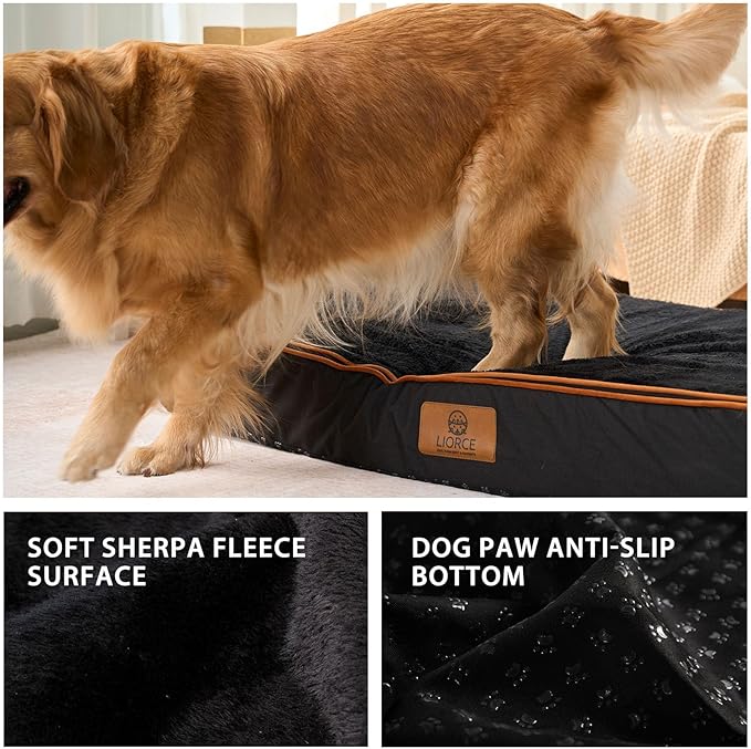 LIROCE Washable Dog Bed Cover Replacement, XXL Wrap-Around Zipper Cover for Orthopedic Memory Faom Dog Bed (48x30x6 inches), Black