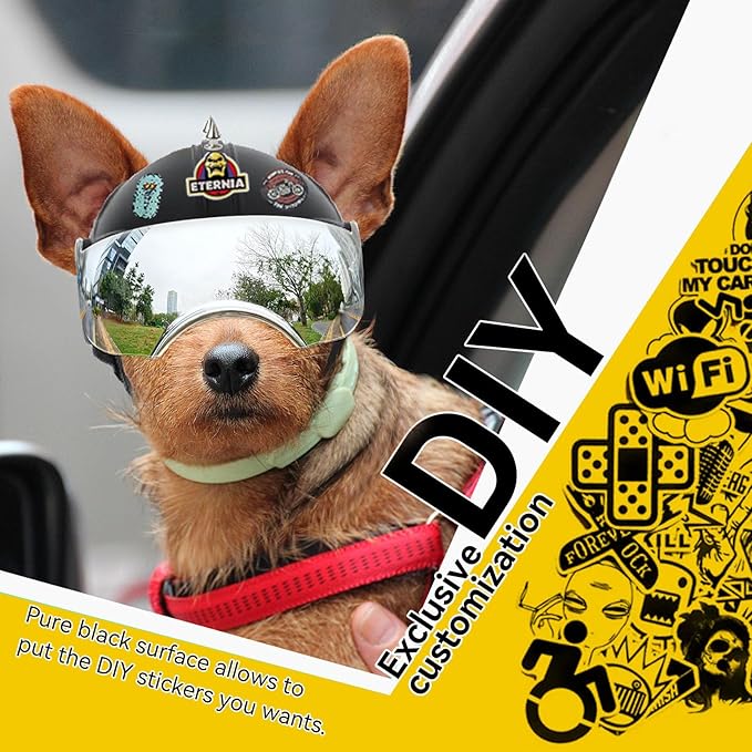 Small Dog Helmet, Pet Motorcycle Helmet with Ear Holes, Adjustable Pet Safety Hat with Flip-Up Silver Visor, Small-Medium Puppy Heads Protection, Spiked