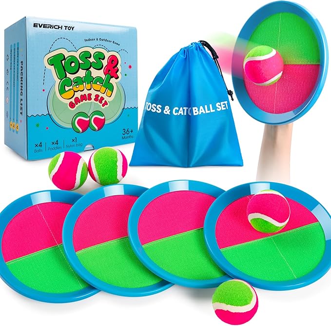 Toss and Catch Ball Game Set, Upgraded Sticky Paddle Ball Set for Kids & Toddlers, Sturdy & Water-Resistant Outdoor Backyard Beach Pool Toy, Birthday Gift for Boys Girls Ages 3-12