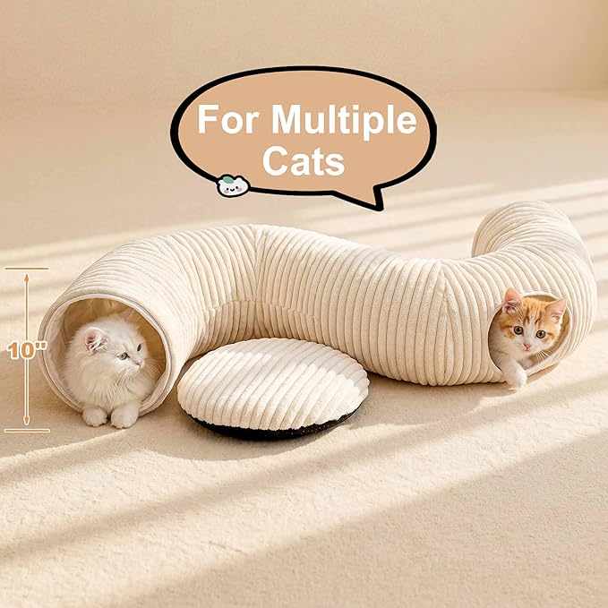 31 Pcs Interactive Cat Toys for Indoor Cats, Cat Tunnel with Moving Ball, Cat Toy Launcher, Catnip Toys, Chew Rope, Feather Wand, Springs and Balls for Indoor Kittens, White