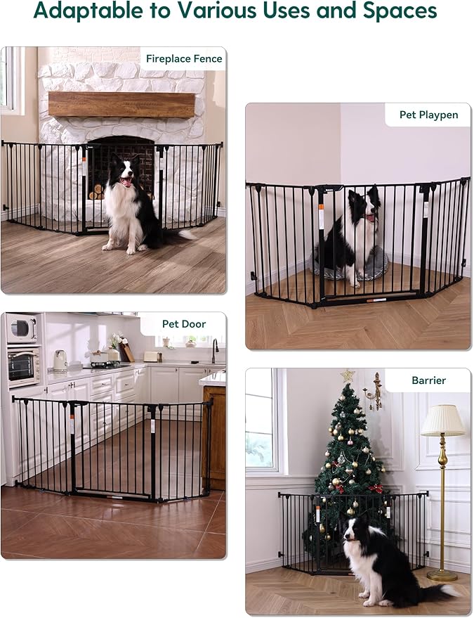 Babelio 72" Extra Wide Baby Gate, 30” Tall Auto Close Dog Fence for Stairs Kitchen Doorways Fireplace, Hardware Mounted Pet Gate Indoor, Foldable 3 Metal Panels, AdaptiZone Series, Black