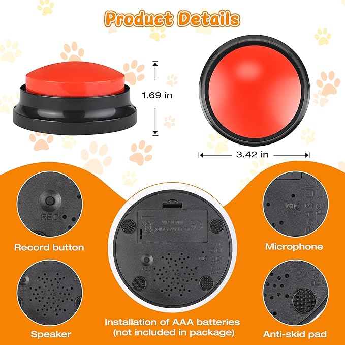 8 Color Dog Buttons for Communication,Voice Recording Button, Pet Training Buzzer, 30 Second Record & Playback, Gift for Dogs/Cats
