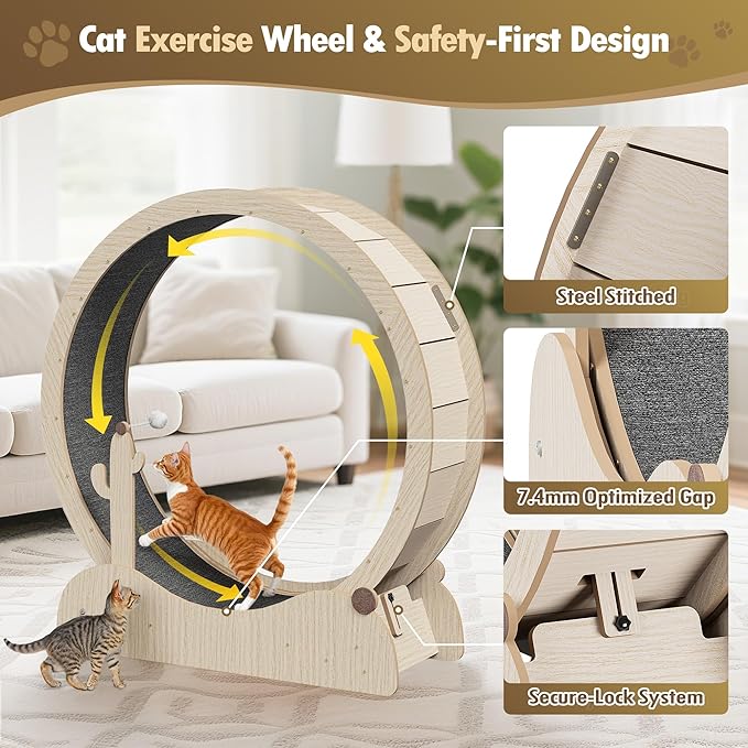 ZENY Cat Exercise Wheel, 43inch Cat Treadmill for Indoor Cats, Cats Running Wheel with Updated Enhanced Base and Carpeted Runway for Cat's Fitness