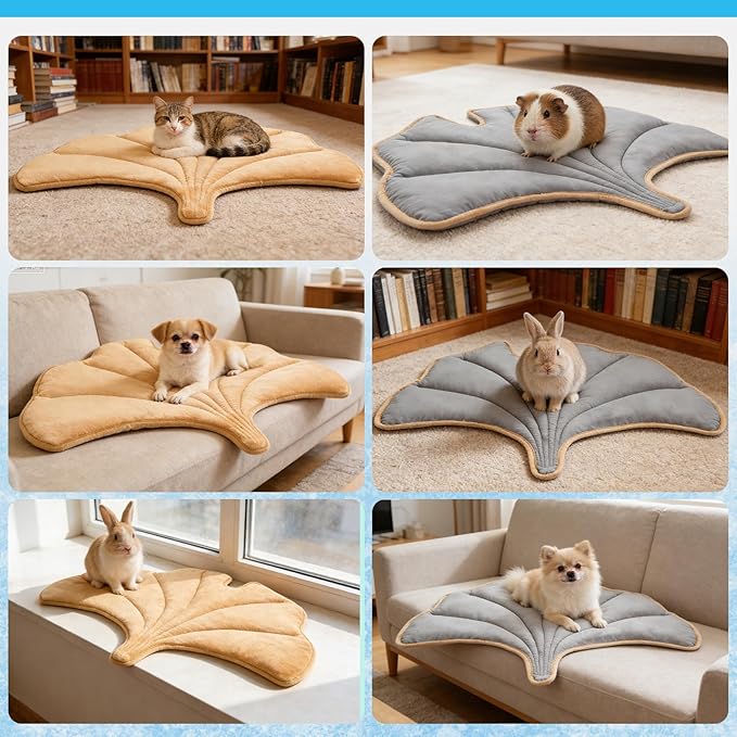 KOOLTAIL Breathable Cat Mat, Upgraded Two Sided Pad for Dogs Cats Puppy, Soft Summer Pet Sleeping Blanket Kennel to Keeping Cool, Washable Dog Mats for Crate Sofa Bed Outdoor, Gingko Leaf