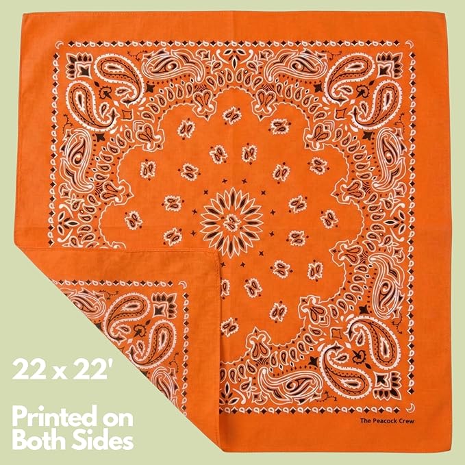 The Peacock Crew Premium Soft Cotton Bandanas Pack for Men and Women Paisley 22 x 22 inches