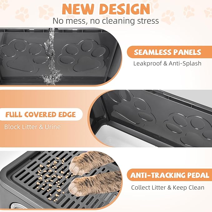 Covered Cat Litter Box with Litter Mat, Foldable Extra Large Dual Entry Adjustable Door, Drawer Design Enclosed Kitty Litter Box, Odor Control Anti-Splashing Easy Cleaning (Dark Grey)