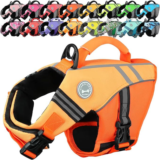 VIVAGLORY Sports Style Dog Life Vest, Dog Life Jacket for Swimming & Boating, Ripstop & Buoyancy for Puppy Doggy, Lifejacket with Handle, XS, Dark Orange