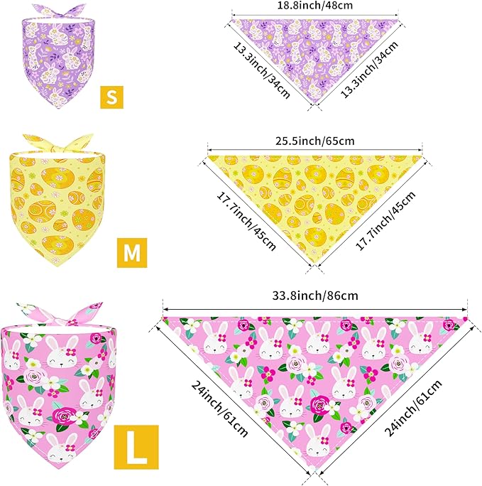 PET SHOW 50 Pack Easter Dog Bandanas Bulk for Small Medium Dogs Puppys Washable Adjustable Pet Scarf Triangle Bibs for Dogs Cats Green Yellow Purple Decorative Grooming Accessories