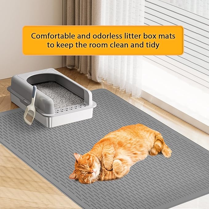 Large Cat Litter Mat 39x27 Inch XL, Waterproof Litter Box Mat with Raised Edges & Textured Surface, Rubber Litter Catcher Mat Washable, Easy Clean Kitty Litter Mat for Multiple Cats